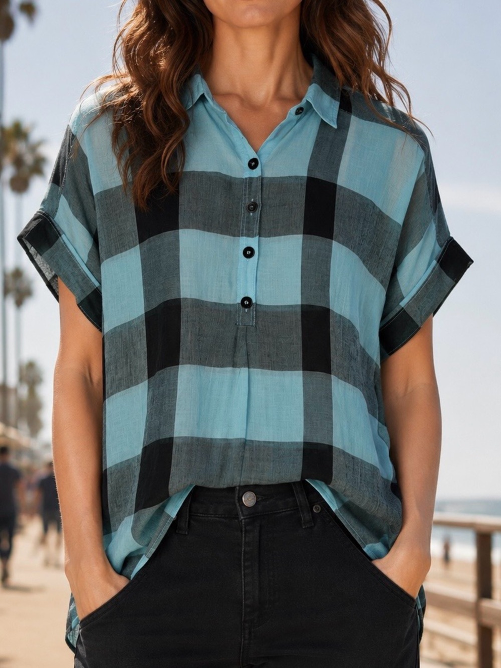Burberry Brit Plaid Blue Shirt 1/2 buttons top – Size women’s S - M